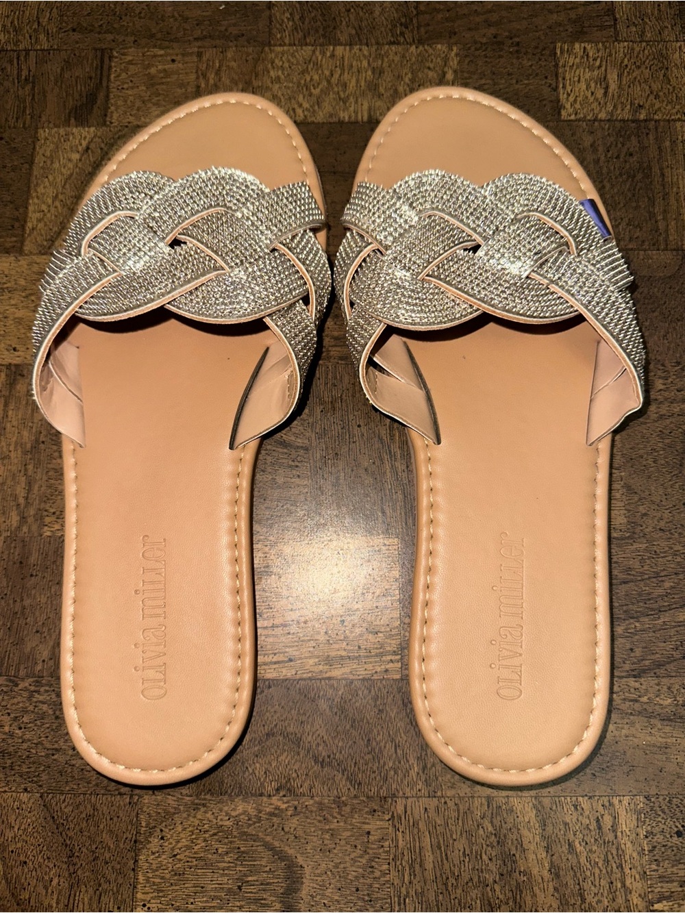 Olivia Miller Blush Braided Crystal-Embellished Slide Sandals